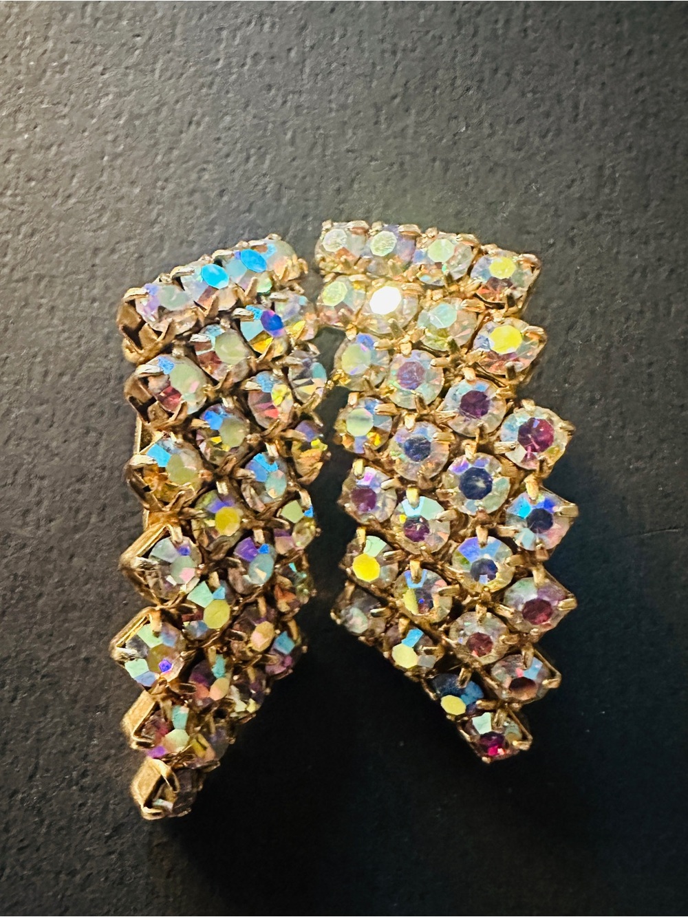 Earrings Aurora Borealis Crystal Rhinestones Cluster Clip-On - Iridescent